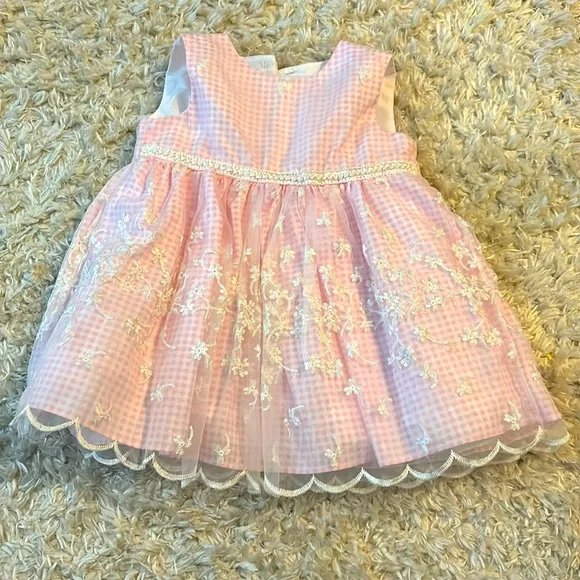 petite frais | Dresses | Petite Frais Pink Checkered Lace Dress With Floral  Embroidery | Poshmark